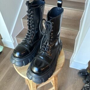 Black Leather Combat Boots